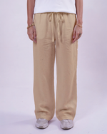 Beige Linen Relaxed-Fit Trousers - Women