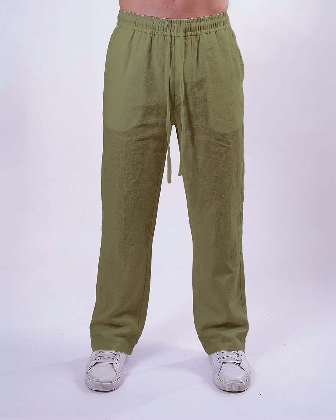 Olive Linen Relaxed-Fit Trousers - Men