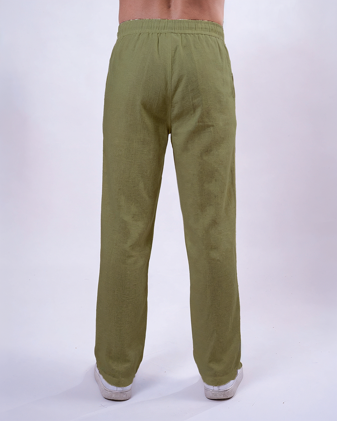 Olive Linen Relaxed-Fit Trousers - Men