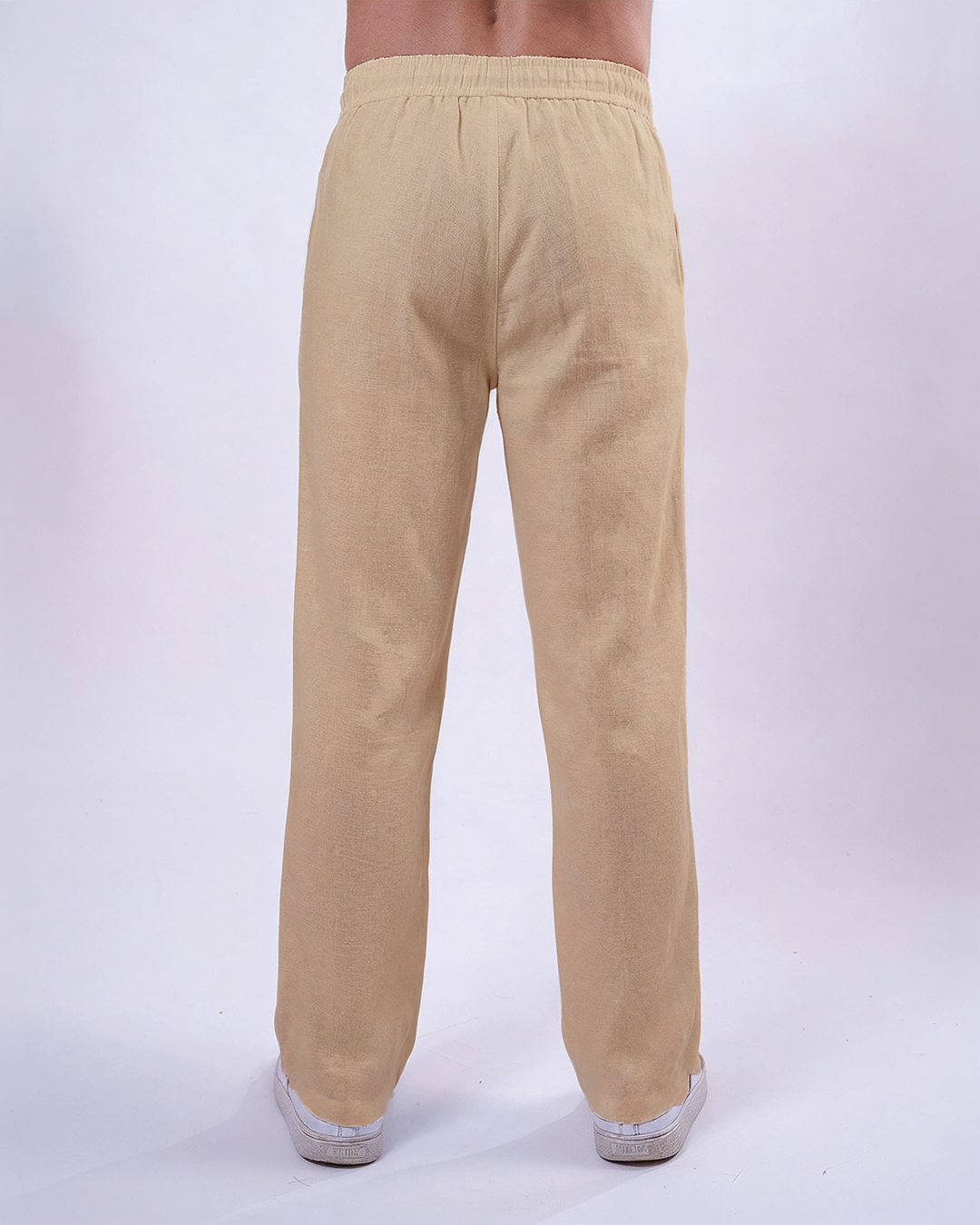 Beige Linen Relaxed-Fit Trousers - Men