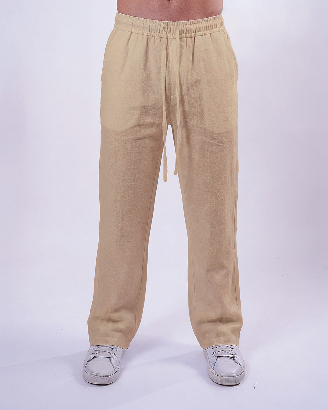 Beige Linen Relaxed-Fit Trousers - Men