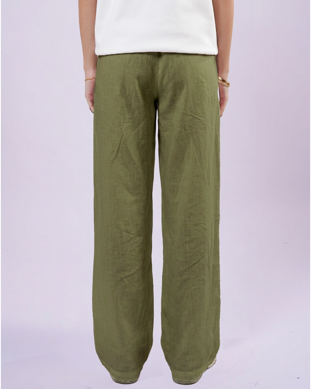 Olive Linen Relaxed-Fit Trousers - Women